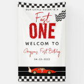 Fast One Race Car Boy 1st Birthday Party Spandoek (Verticaal)