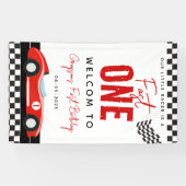 Fast One Race Car Boy 1st Birthday Party Spandoek (Horizontaal)