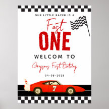 Fast One Race Car Boy 1st Verjaardag Welkom borden