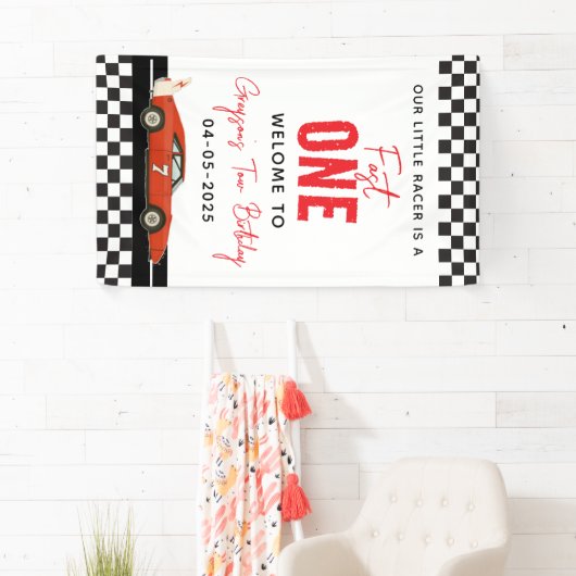 Fast One Race Car Boy 2e verjaardag Spandoek (Insitu)