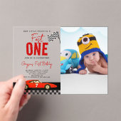 Fast One Race Car Boy Photo 1st Birthday Party Acryl Uitnodigingen (Insitu (Draagbaar))