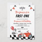 Fast One  Race Car Boy Verjaardagsuitnodiging Kaart (Voorkant)