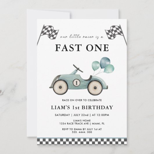 Fast One Race Car Boys 1e verjaardag Kaart (Voorkant)
