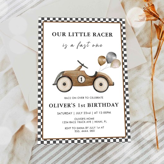 Fast One  Race Car Boys 1st Birthday Kaart