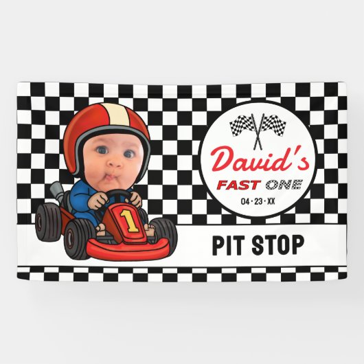 Fast ONE | Race Car Driver Pit Stop Birthday Spandoek (Horizontaal)