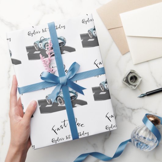 Fast One Race Car First Birthday Cadeaupapier (Geschenken)