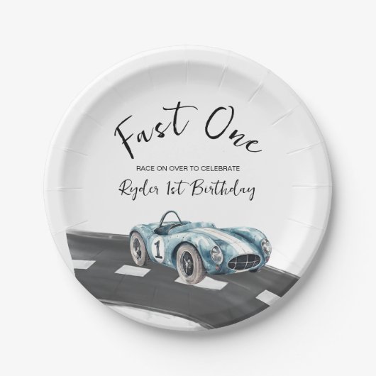 Fast One Race Car First Birthday Papieren Bordje (Voorkant)