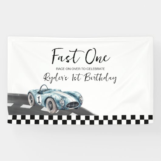Fast One Race Car First Birthday Spandoek (Horizontaal)
