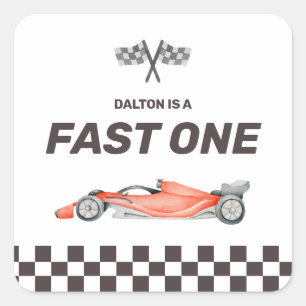 Fast One Race Car First Birthday Square Sticker