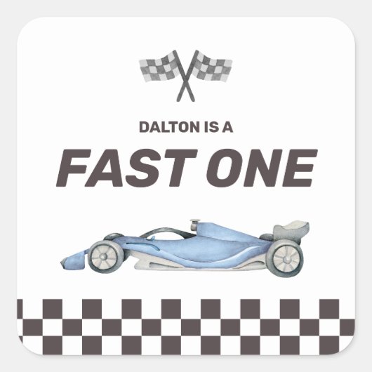 Fast One Race Car First Birthday Square Sticker (Voorkant)
