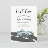 Fast One Race Car First Birthday-uitnodiging Kaart (Staand voorkant)