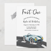 Fast One Race Car First Birthday-uitnodiging Kaart (Voorkant / Achterkant)