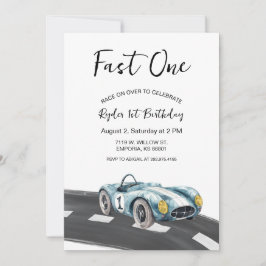 Fast One Race Car First Birthday-uitnodiging Kaart