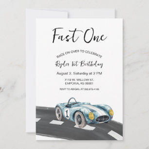 Fast One Race Car First Birthday-uitnodiging Kaart