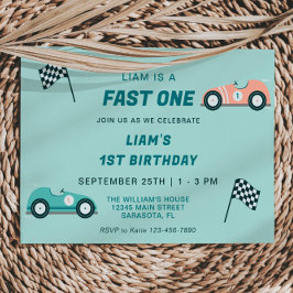 Fast One Race Car First Birthday-uitnodiging Kaart