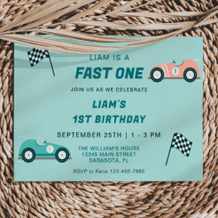 Fast One Race Car First Birthday-uitnodiging Kaart