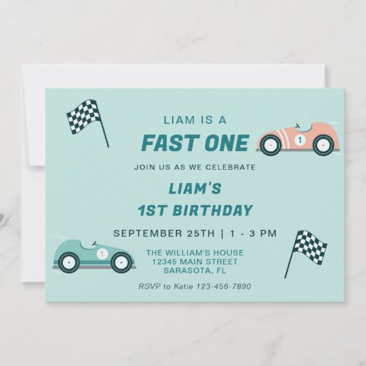 Fast One Race Car First Birthday-uitnodiging Kaart (Voorkant)