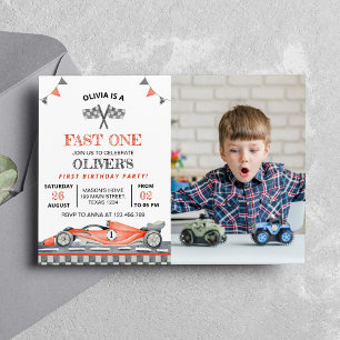 Fast One Race Car Foto Uitnodiging Verjaardag