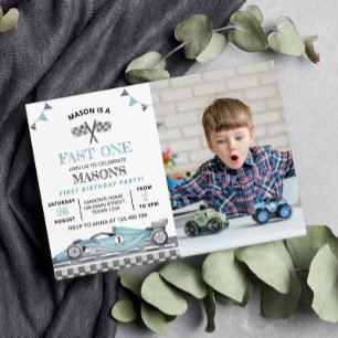 Fast One Race Car Foto Uitnodiging Verjaardag