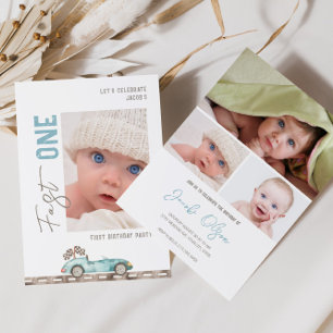 Fast One Race Car Foto Uitnodiging Verjaardag