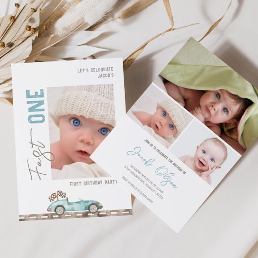 Fast One Race Car Foto Uitnodiging Verjaardag