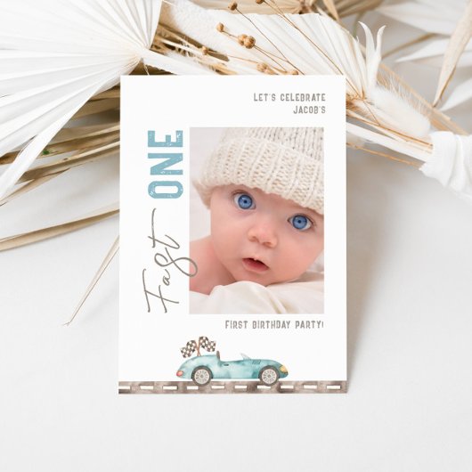 Fast One Race Car Foto Uitnodiging Verjaardag