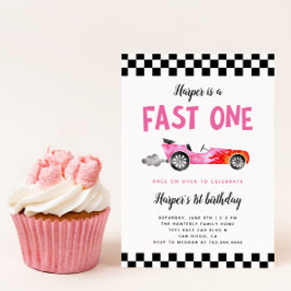 FAST ONE Race Car Girl 1e verjaardag Kaart