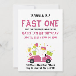 FAST ONE Race Car Girl 1e verjaardag Kaart
