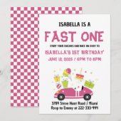 FAST ONE Race Car Girl 1e verjaardag Kaart (Voorkant / Achterkant)