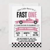 Fast One Race Car Girl 1e Verjaardagsfeest Kaart (Voorkant)