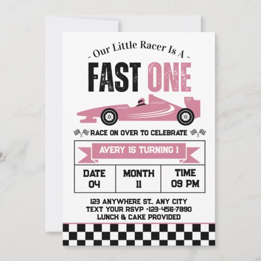 Fast One Race Car Girl 1e Verjaardagsfeest Kaart (Voorkant)