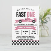 Fast One Race Car Girl 1e Verjaardagsfeest Kaart (Staand voorkant)