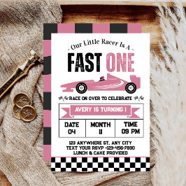 Fast One Race Car Girl 1e Verjaardagsfeest Kaart