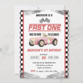 Fast One Race Car Girl 1e Verjaardagsfeest Kaart (Voorkant)