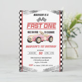 Fast One Race Car Girl 1e Verjaardagsfeest Kaart (Staand voorkant)