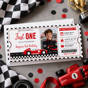Fast One Race Car Jongen 1e Verjaardagsfeest Ticke Kaart
