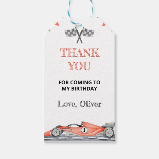 Fast One Race Car Party Verjaardag Dank u Label Cadeaulabel (Voorkant)