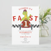 Fast One Race Car Racing Car Dinosaur 1st Birthday Kaart (Staand voorkant)