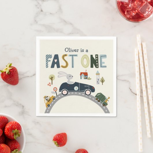 Fast One Race Cars 1st Birthday Party Napkins Servet (Insitu)