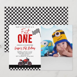 Fast One Race Motorcycle Photo 1st Birthday Party Kaart