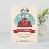 Fast One Racecar Kinder 1e Verjaardagsuitnodiging Kaart (Staand voorkant)