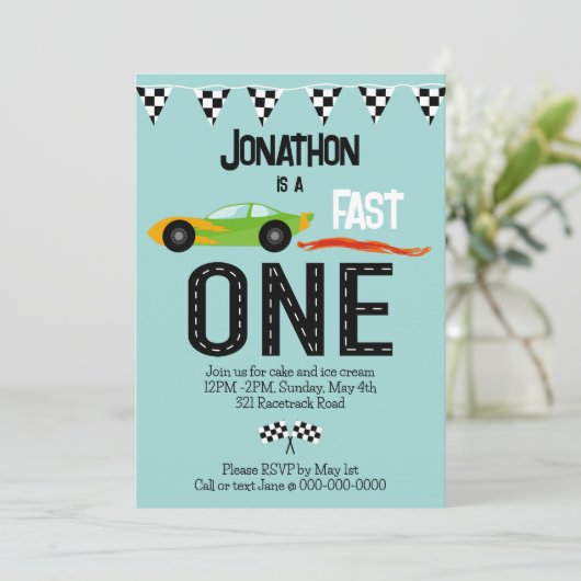 Fast ONE racecar thema 1e verjaardagsfeest Kaart (Staand voorkant)