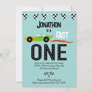 Fast ONE racecar thema 1e verjaardagsfeest Kaart