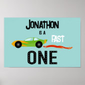 Fast ONE racecar thema 1e verjaardagsfeest Poster (Voorkant)