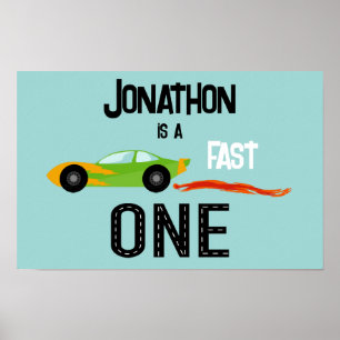 Fast ONE racecar thema 1e verjaardagsfeest Poster