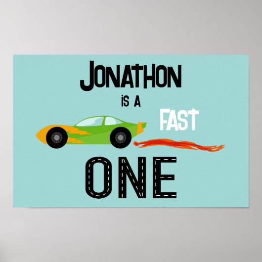 Fast ONE racecar thema 1e verjaardagsfeest Poster (Voorkant)