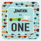 Fast ONE racecar thema 1e verjaardagsfeest Vierkante Sticker (Voorkant)