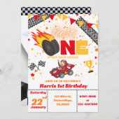Fast One / Racewagen eerste verjaardag uitnodiging (Voorkant / Achterkant)