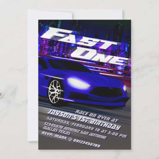 Fast One Racing 1e Verjaardag uitnodiging (Voorkant)