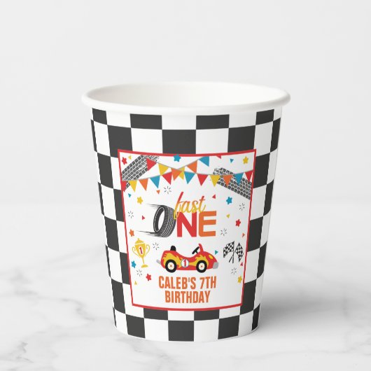 Fast One Racing Birthday Party Cup Papieren Bekers (Achterkant)